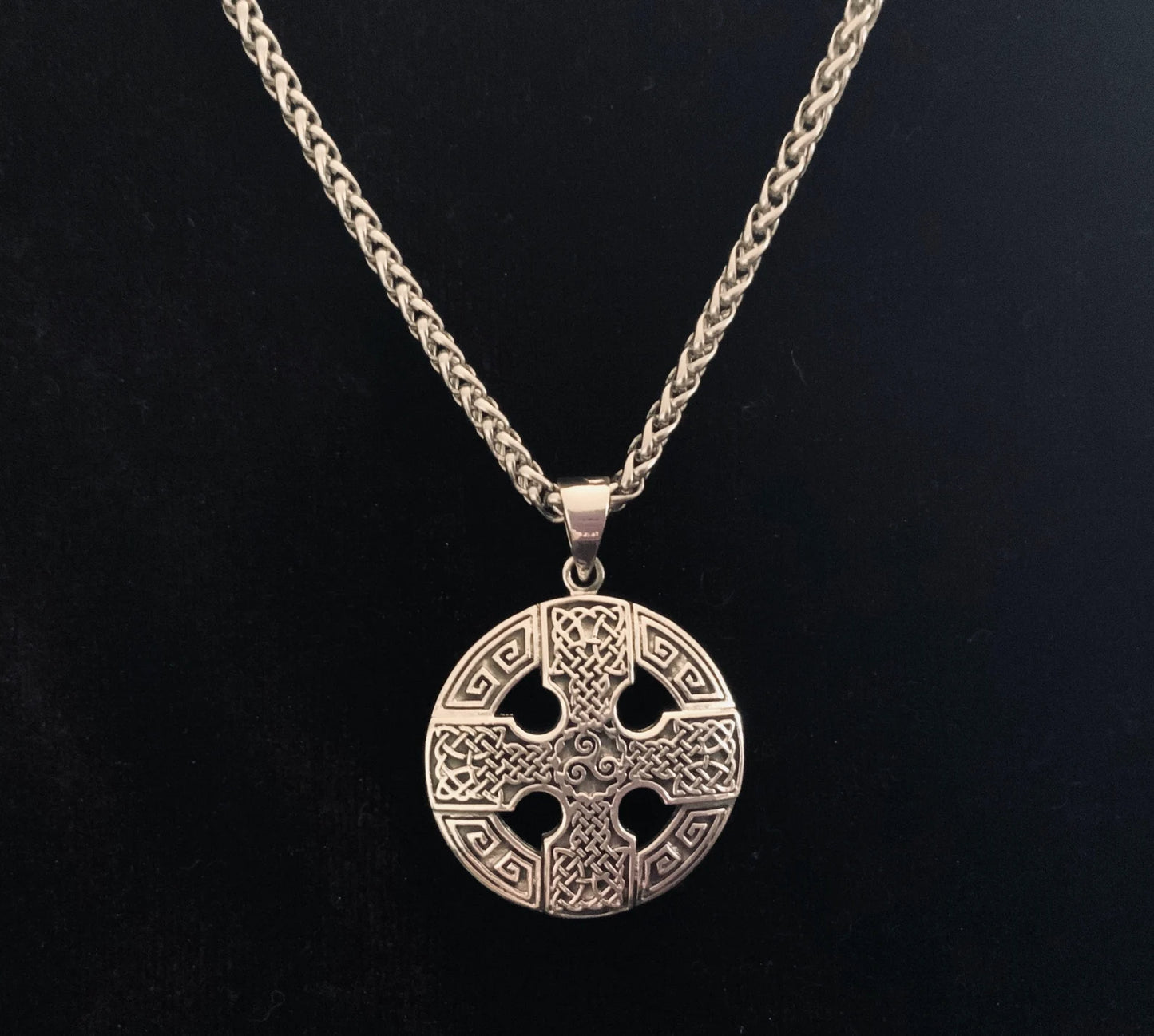 Handcast 925 Sterling Silver Equal Sided Celtic Cross Triskele Triple Spiral Triskelion Pendant Necklace + Free Chain