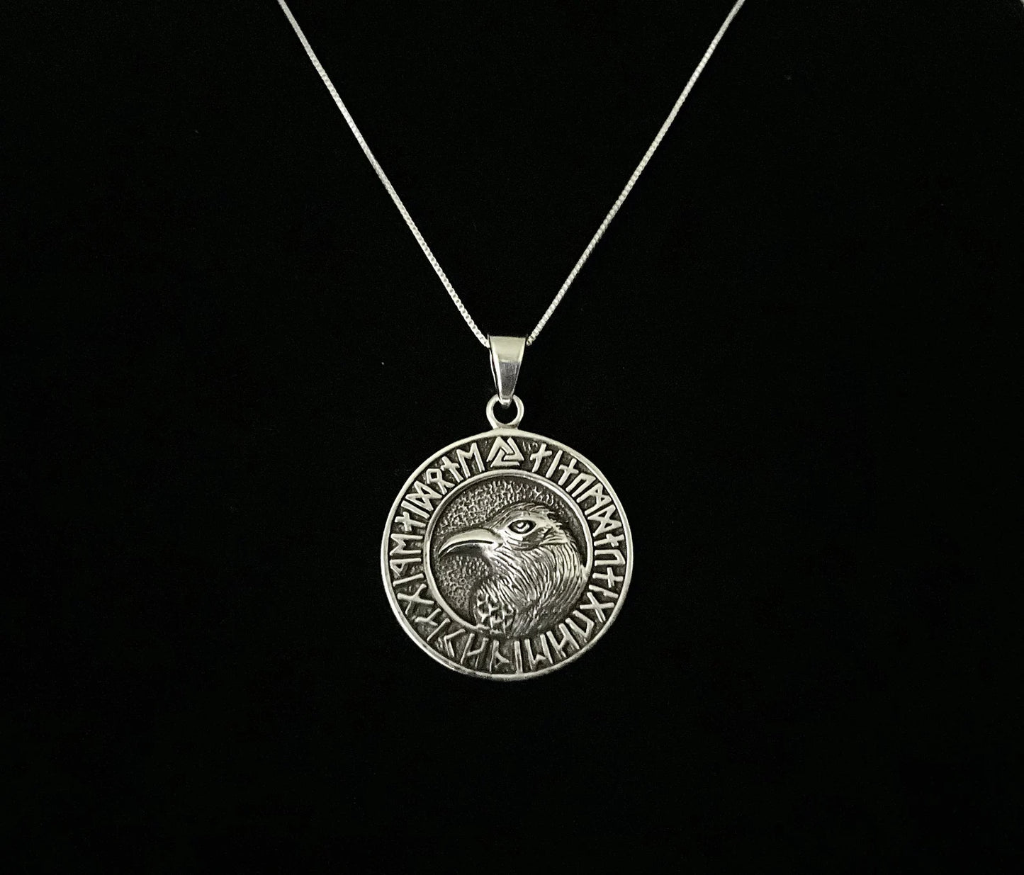 Handcast 925 Sterling Silver Norse Viking Celtic Raven Rune Alphabet Pendant Necklace