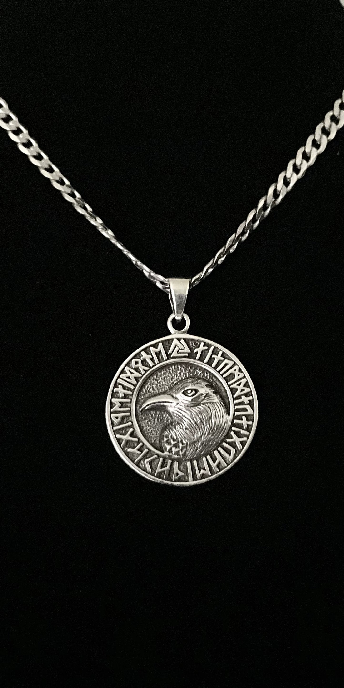 Handcast 925 Sterling Silver Norse Viking Celtic Raven Rune Alphabet Pendant Necklace