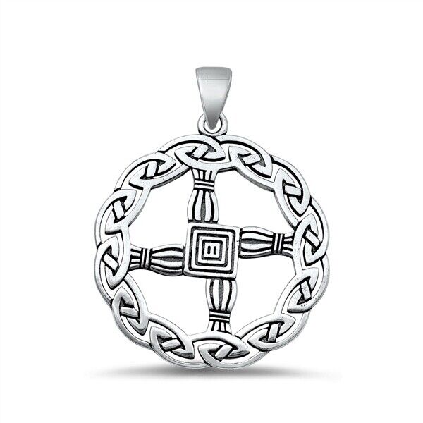 Large 925 Sterling Silver Irish Celtic St. Brigid's Cross Pendant + Free Chain Necklace