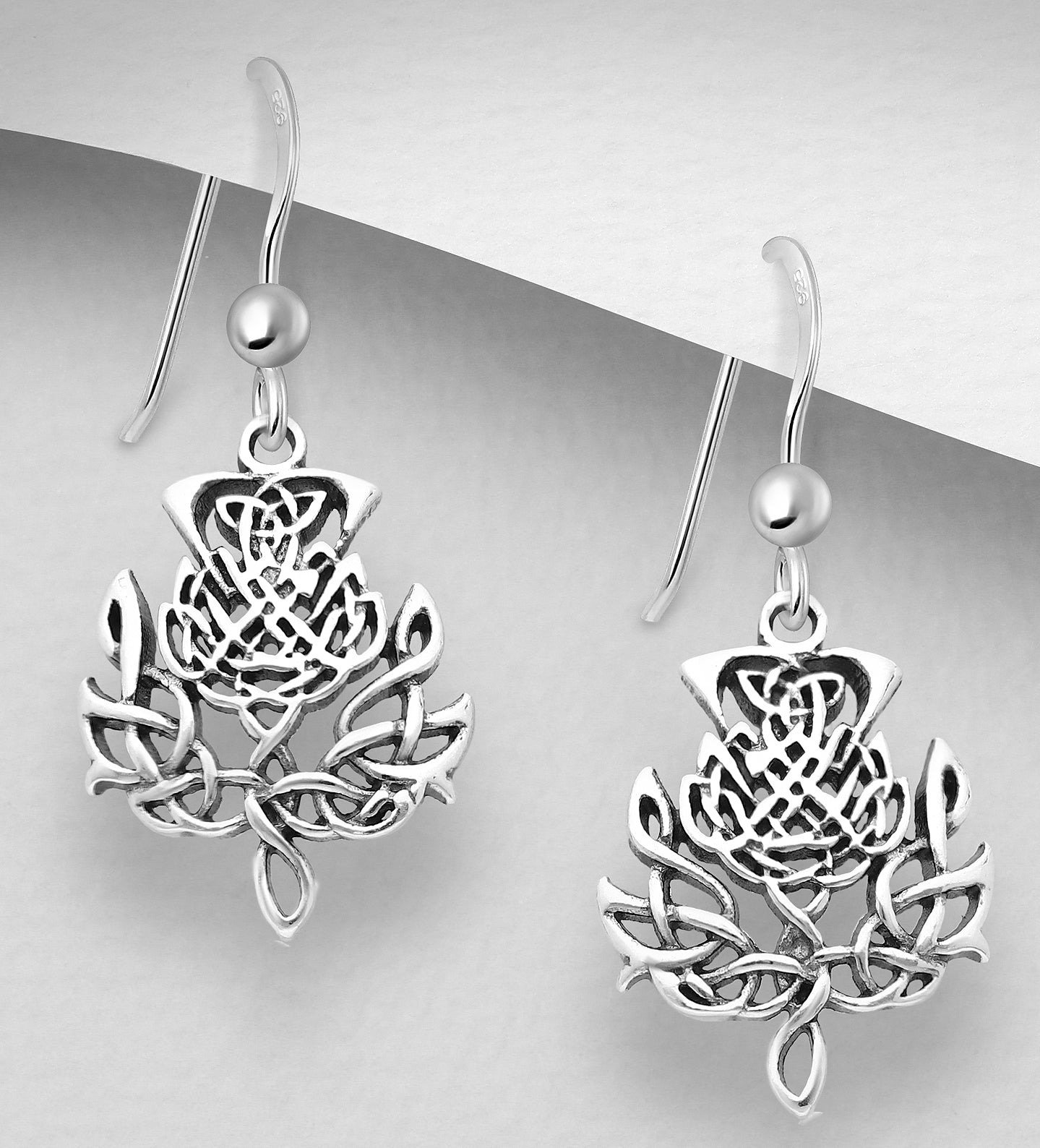 Handcast 925 Sterling Silver Scottish Thistle Dangle Earrings
