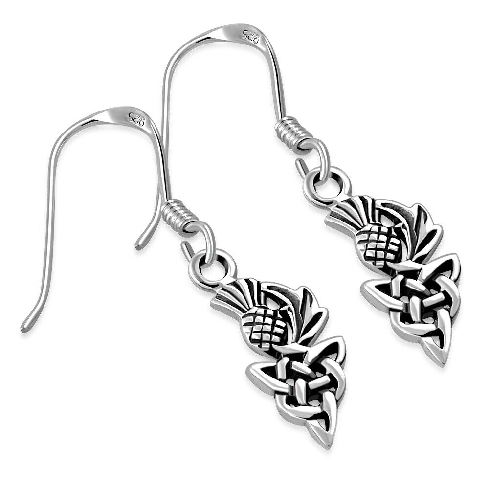 Silver Scottish Thistle Dangle Earrings