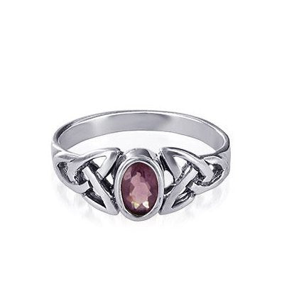 Silver Celtic Triquetra / Trinity Knot Ring Amethyst CZ