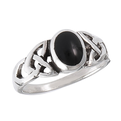 Silver Celtic Triquetra / Trinity Knot Ring Black Onyx