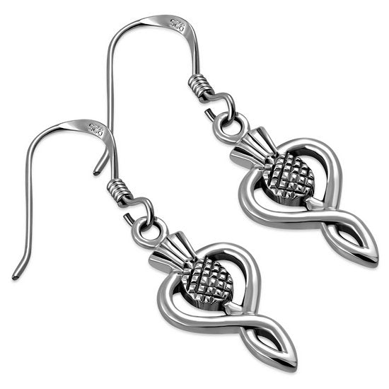 Silver Scottish Thistle Dangle Earrings