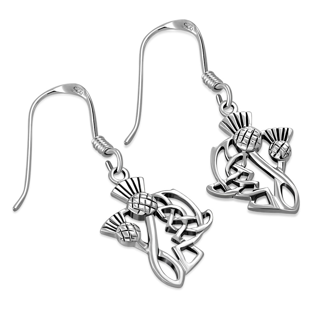 Silver Scottish Thistle Dangle Earrings