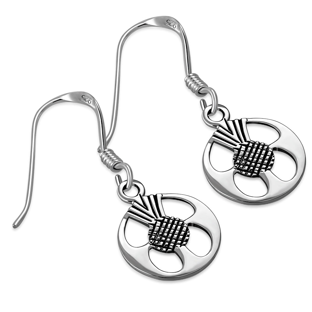 Silver Scottish Thistle Dangle Earrings