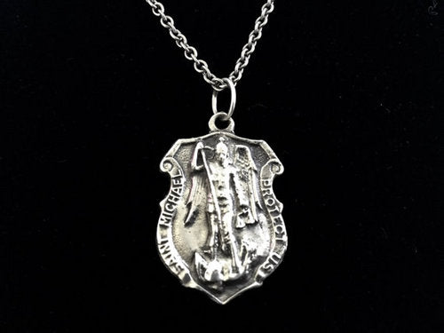 Handcast 925 Sterling Silver St. Michael Patron Saint Necklace