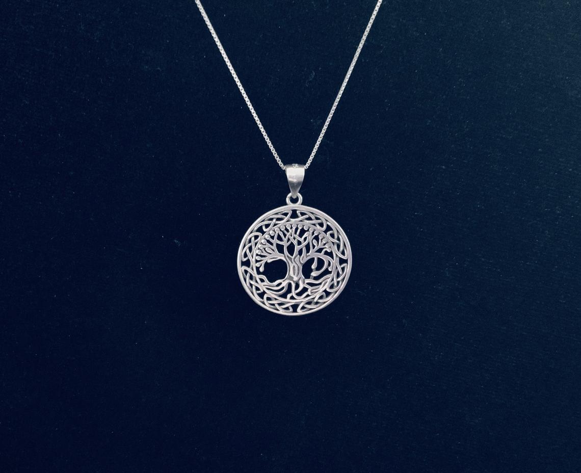 Handcast 925 Sterling Silver Irish Celtic Tree of Life Pendant + Free Chain Necklace