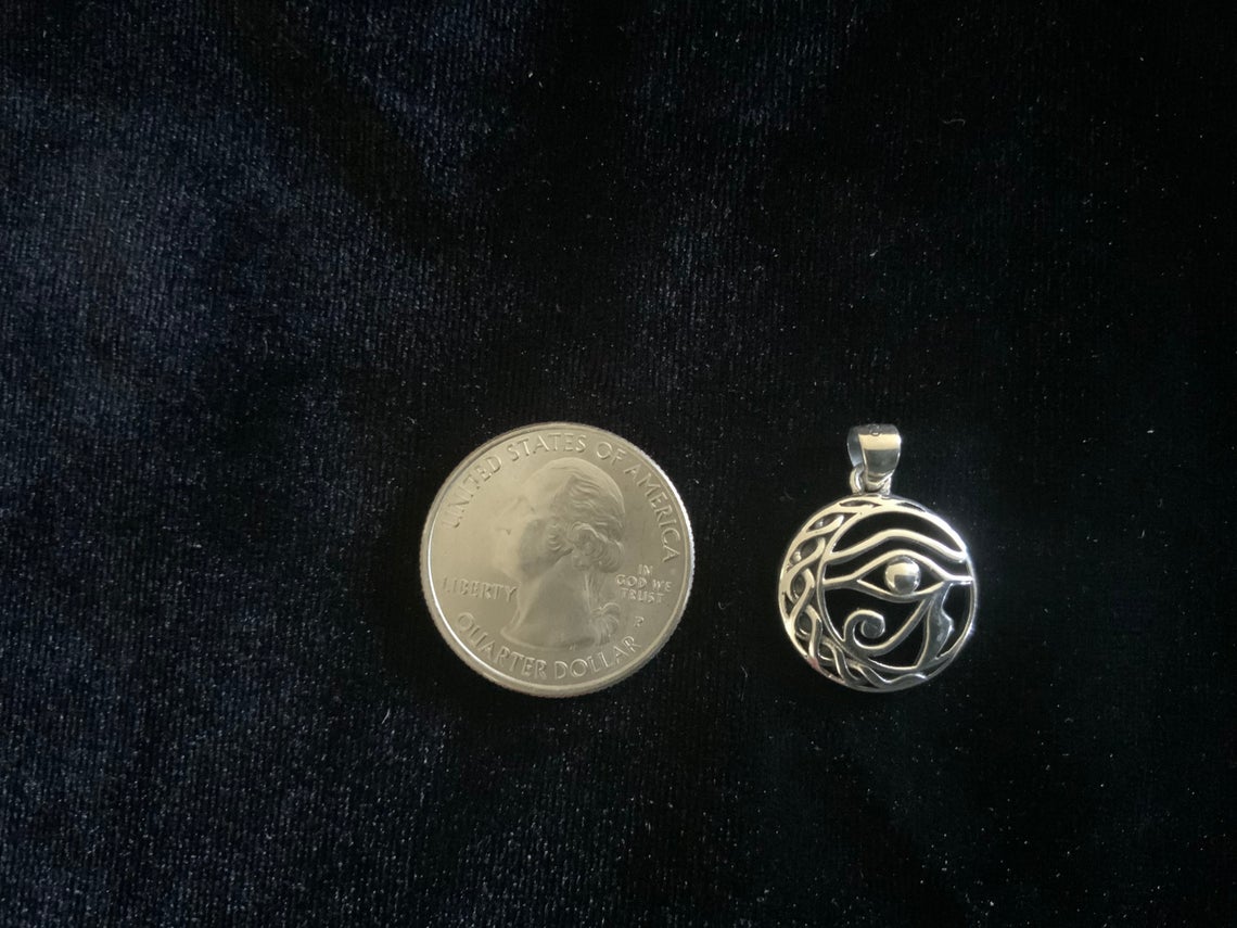 Handcast 925 Sterling Silver Celtic Crescent Moon Egyptian Eye of Horus Pendant + Free Chain