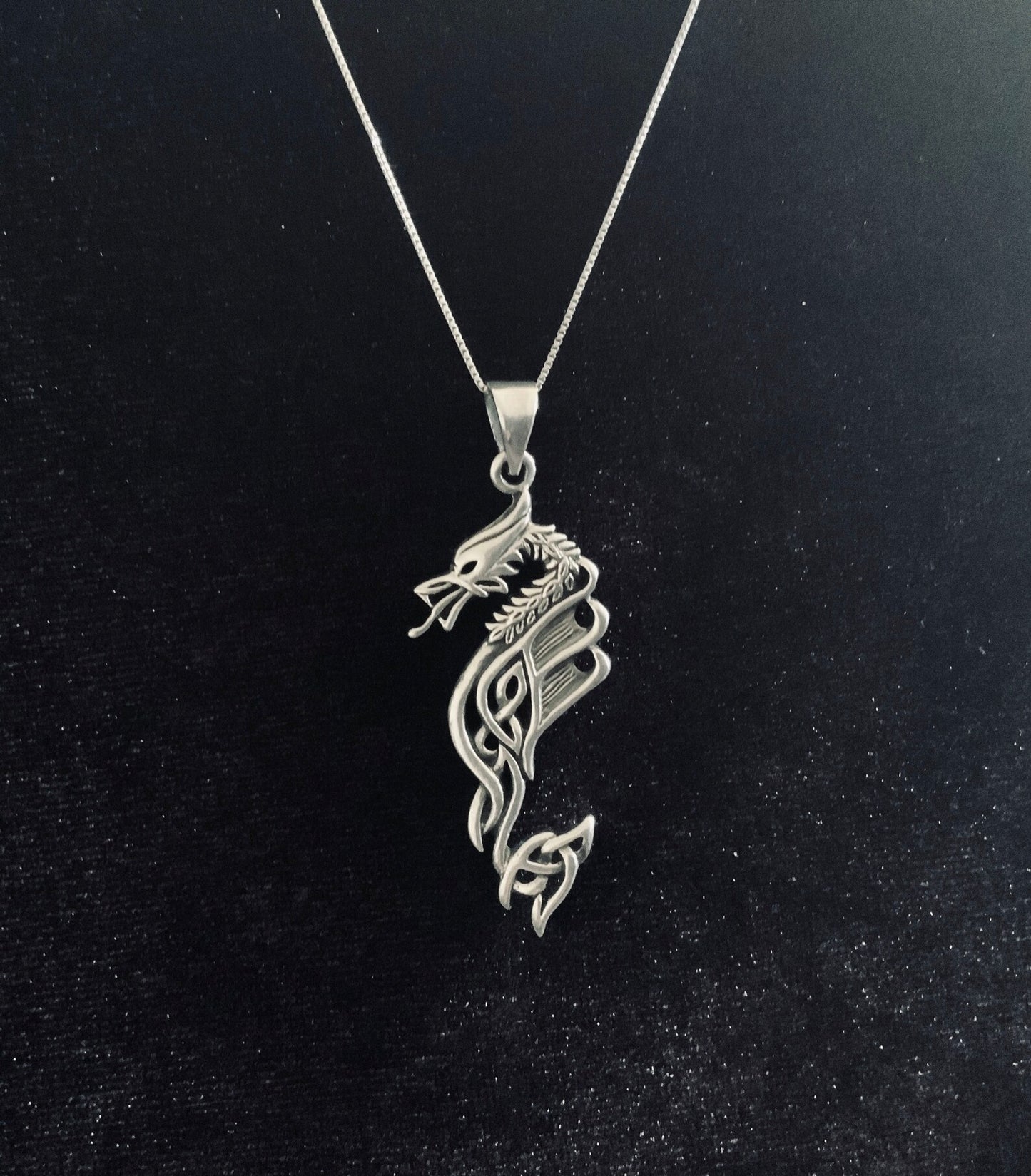 Large Handcast 925 Sterling Silver Celtic Dragon Pendant Necklace + Free Chain