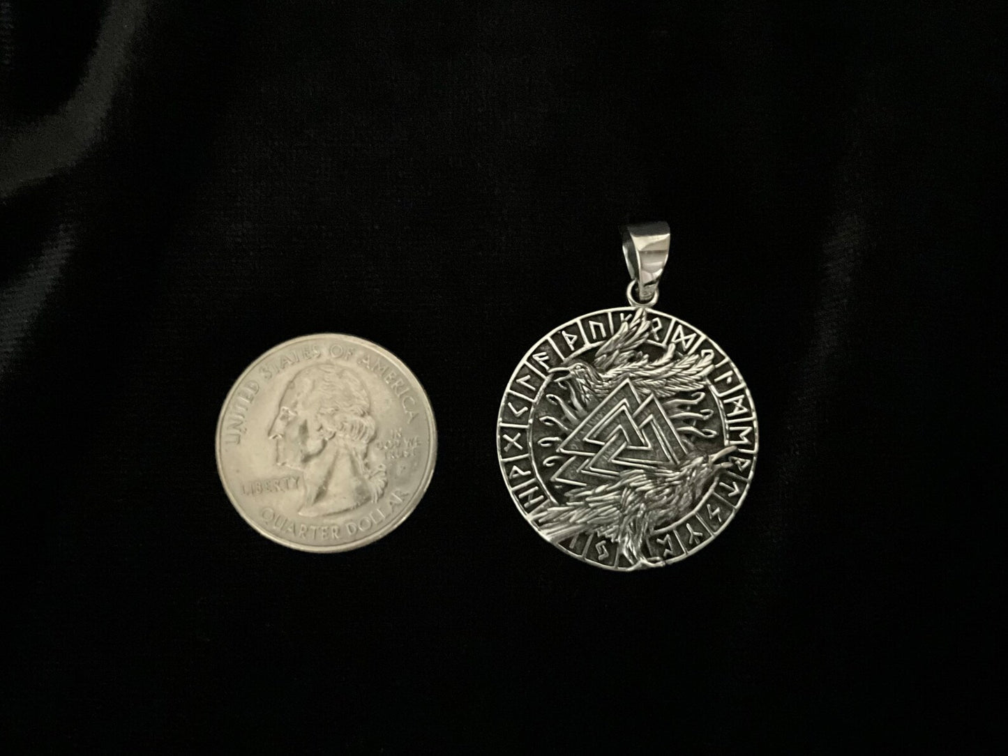 Handcast 925 Sterling Silver Norse Viking Celtic Raven Hugin and Munin Valknut Rune Alphabet Pendant Necklace