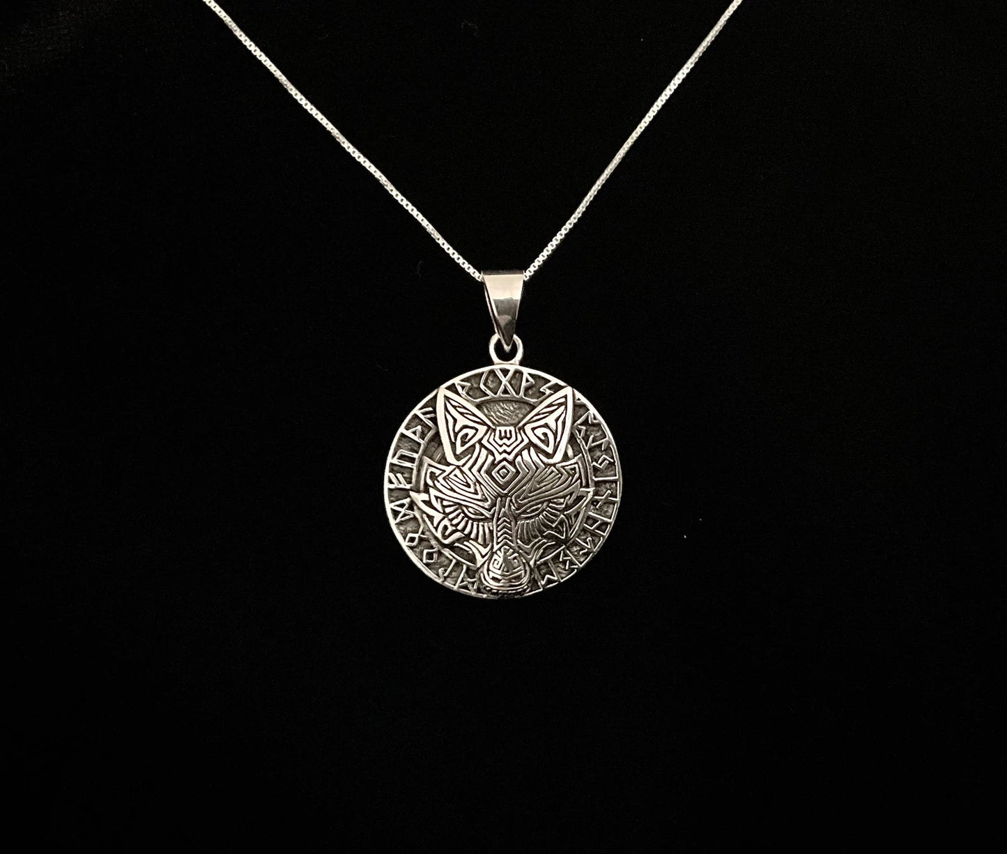 Handcast 925 Sterling Silver Norse Viking Celtic Wolf Rune Alphabet Pendant + Free Chain