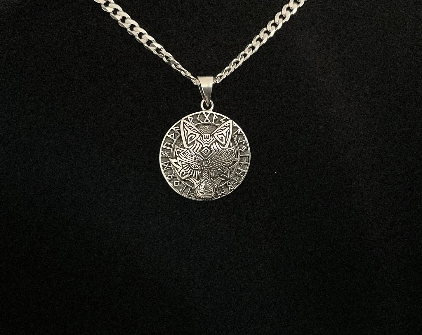 Handcast 925 Sterling Silver Norse Viking Celtic Wolf Rune Alphabet Pendant + Free Chain
