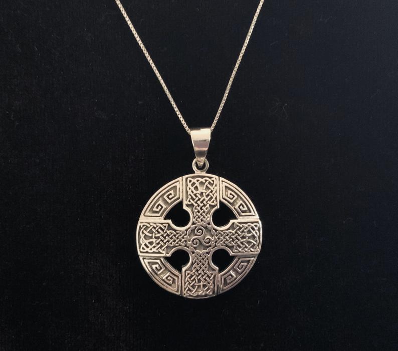 Handcast 925 Sterling Silver Equal Sided Celtic Cross Triskele Triple Spiral Triskelion Pendant Necklace + Free Chain