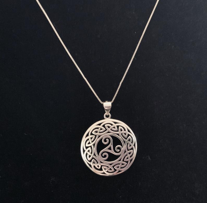 Handcast  Sterling Silver Celtic Triskele Triskelion Pendant + Free Chain