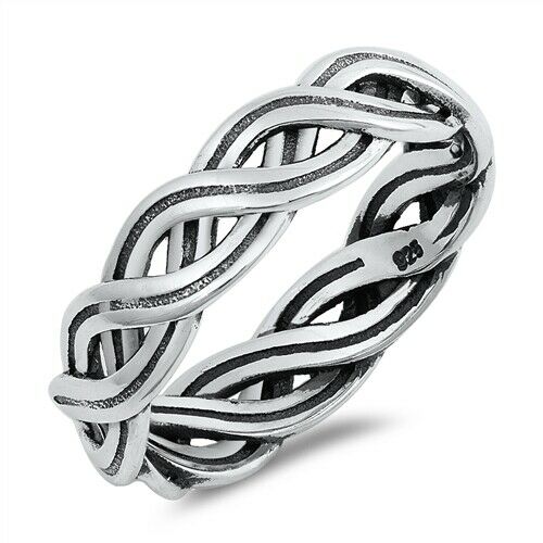 925 Sterling Silver Celtic Weave Ring Band Size 5-10