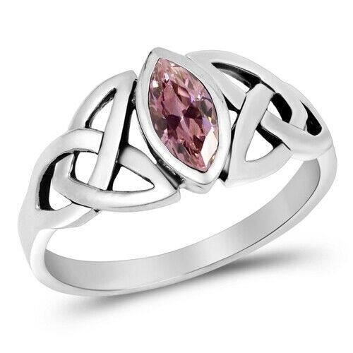 Silver Celtic Trinity / Triquetra Knot Ring Pink CZ Size 5-10