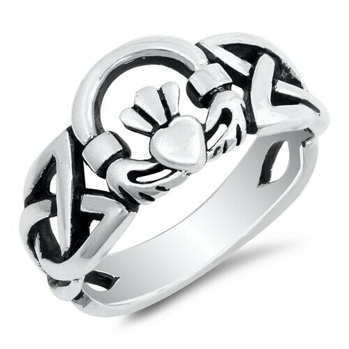 925 Sterling Silver Unisex Irish Celtic Claddagh Ring Band Size 5-12