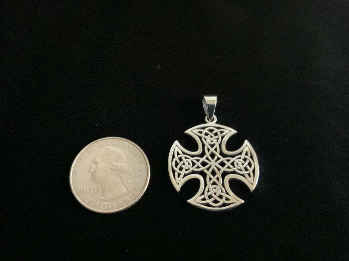 Handcast Sterling Silver Celtic Equal Sided Filigree Cross Pendant FREE Chain