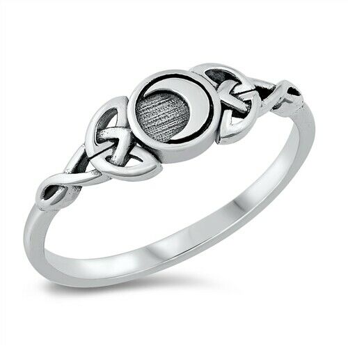 925 Sterling Silver Celtic Moon Ring Size 4-10