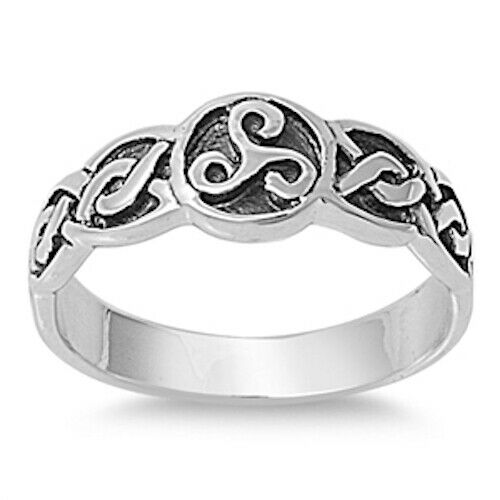 925 Sterling Silver Celtic Triple Spiral Triskele Triskelion Ring Band Size 4-11