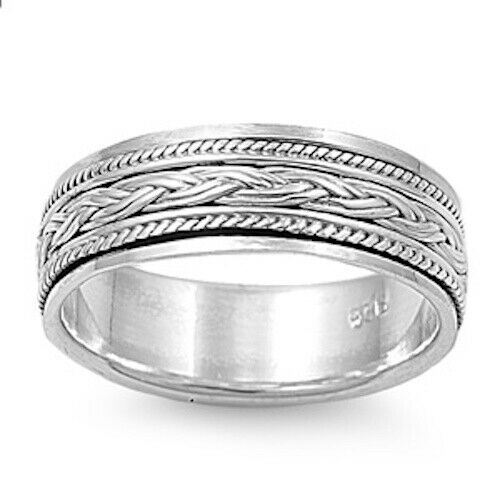 Sterling Silver Unisex Celtic Braided Eternity Weave Spinner Ring
