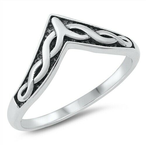 925 Sterling Silver Celtic Knot V-Shaped Ring Size 5-10
