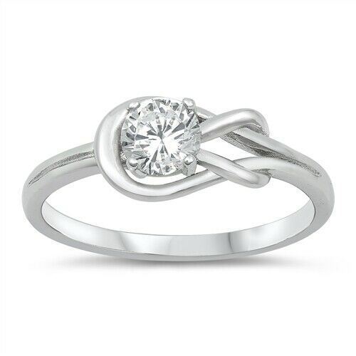 Silver Celtic Love Knot Ring Clear CZ Size 4-10