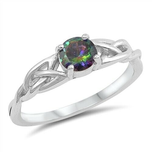 Silver Celtic Knot Ring Rainbow Topaz CZ Size 4-10