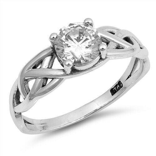 Silver Celtic Knot Ring Clear CZ Size 4-10