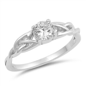 Silver Celtic Trinity / Triquetra Knot Ring Clear CZ Size 4-10