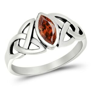 Silver Celtic Trinity / Triquetra Knot Ring Garnet CZ