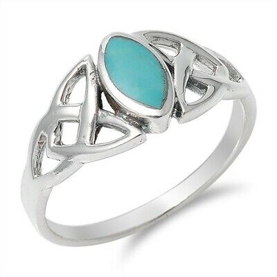 Silver Celtic Triquetra / Trinity Knot Ring Turquoise Size 4-10