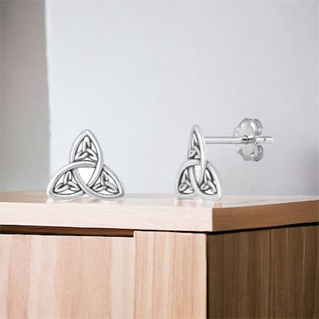 Silver Celtic Triquetra / Trinity Knot Stud Post Earrings