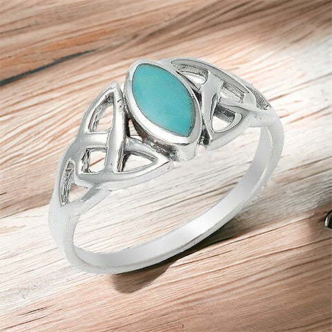 Silver Celtic Triquetra / Trinity Knot Ring Turquoise Size 4-10