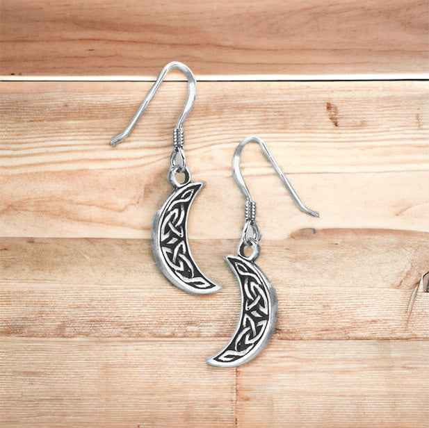 Silver Celtic Half Moon Dangle Earrings