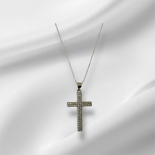 Large 925 Sterling Silver Cross Clear CZ Pendant Necklace + Free Chain