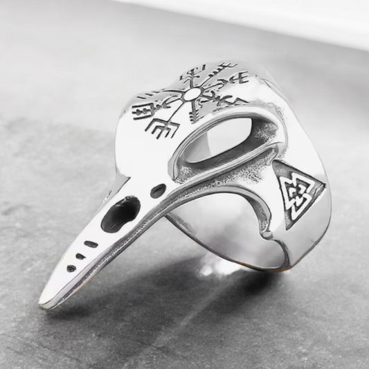 Large 316L Surgical Stainless Steel Viking Bird Skull Ring Size 7-13