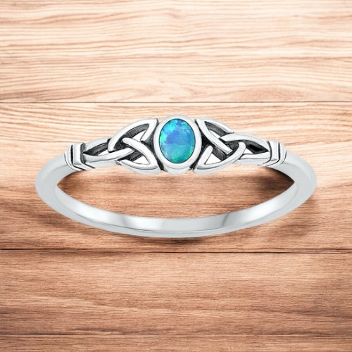 925 Sterling Silver Celtic Trinity Knot Opal Ring Size 4-10