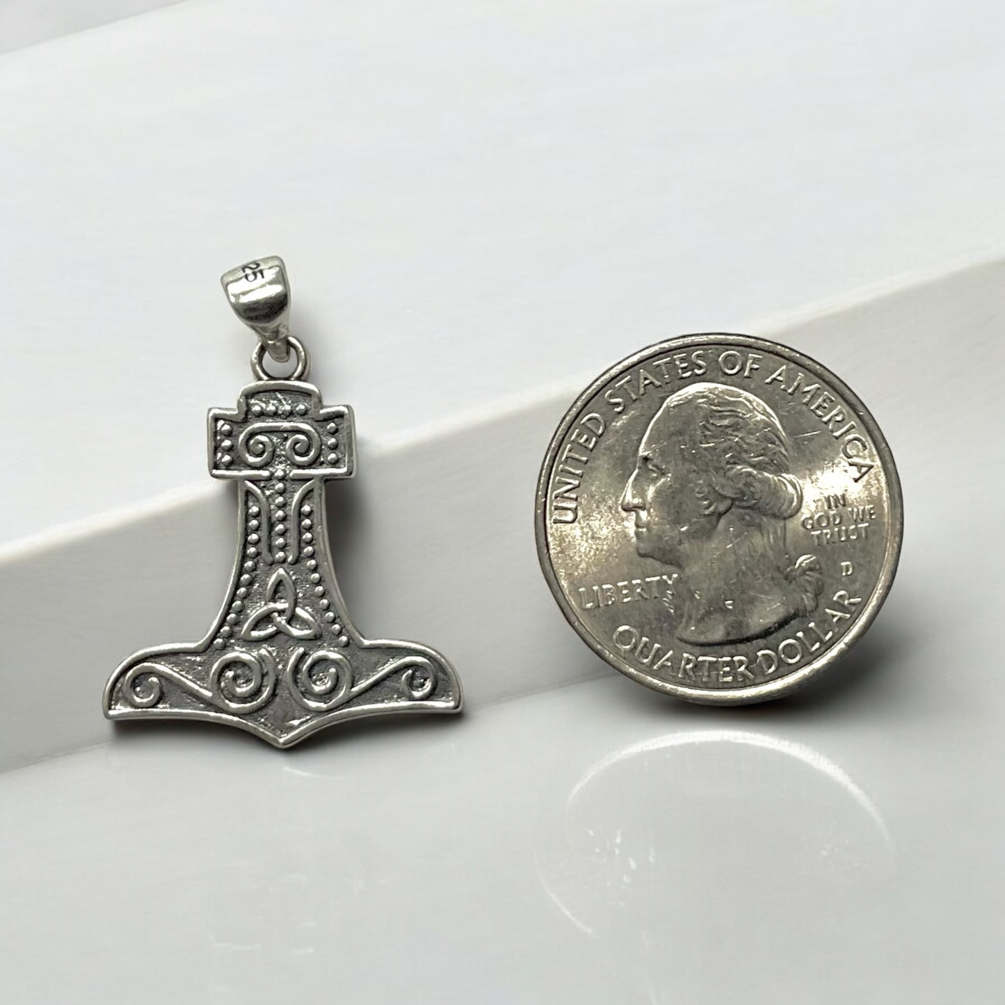 Double-Sided  925 Sterling Silver Norse Viking Thor's Thors Hammer Mjolnir Pendant + Free Chain