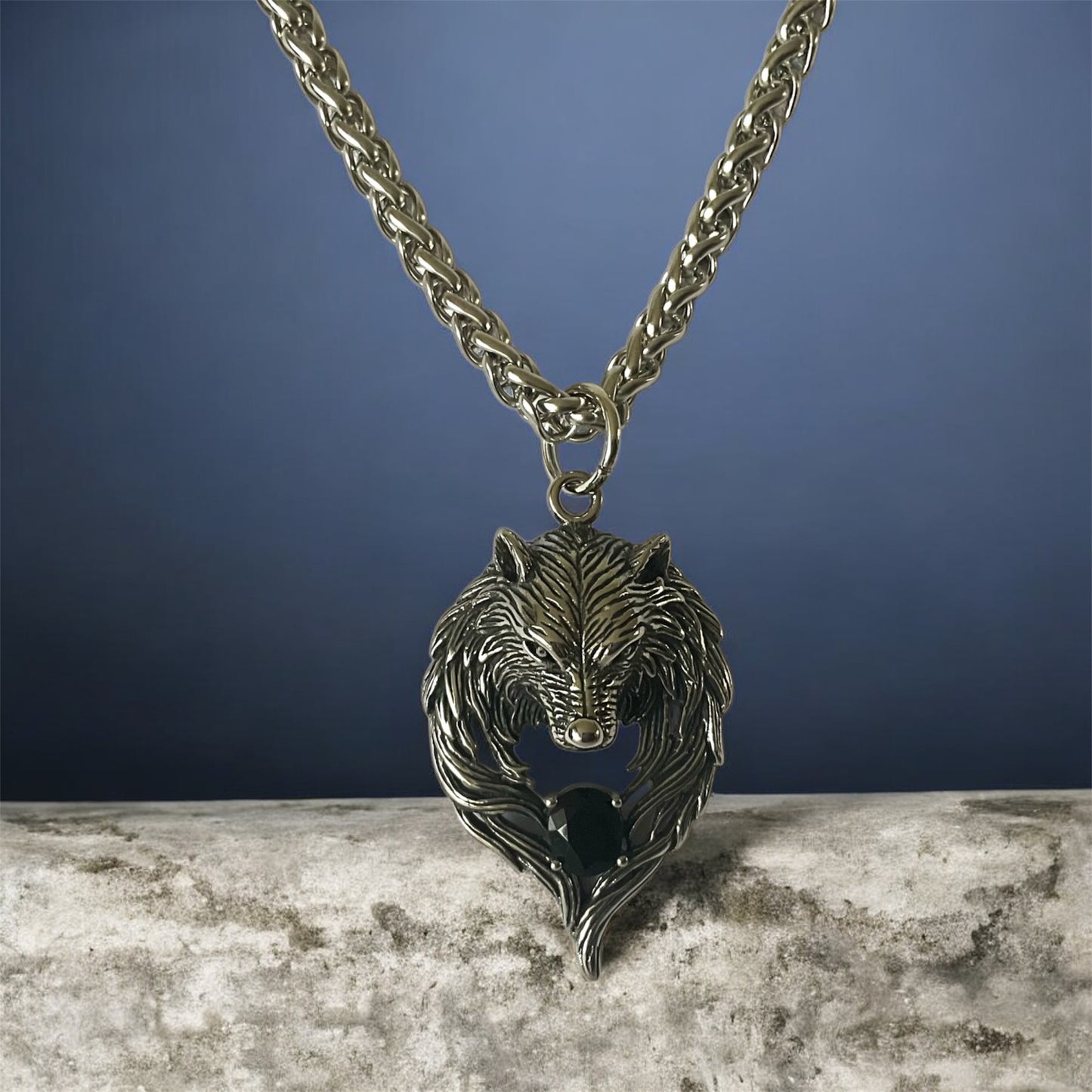 Large 316L Surgical Stainless Steel Wolf Head Pendant + Free Chain Necklace