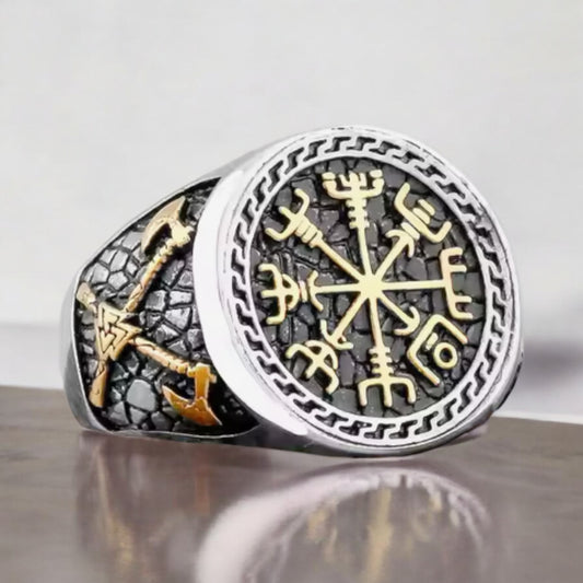 Large 316L Surgical Stainless Steel Viking Compass Vegvisir Ring Size 7-13