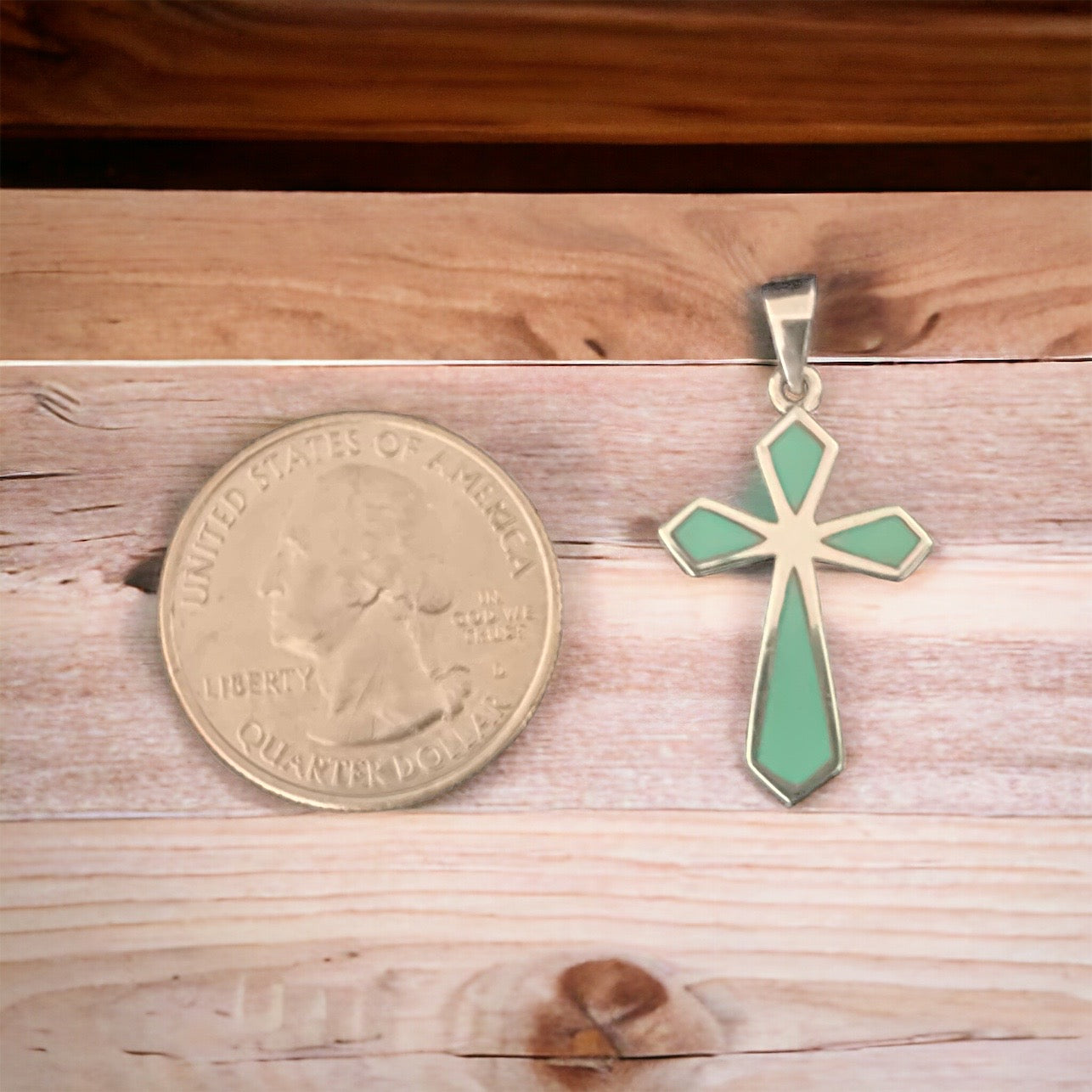 925 Sterling Silver Turquoise Cross Pendant + Free Chain Necklace