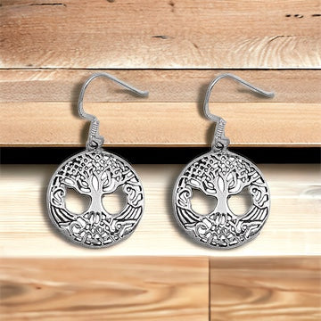 Handcast 925 Sterling Silver Celtic Tree of Life Dangle Earrings