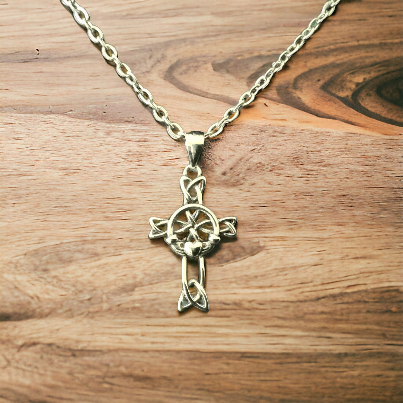 925 Sterling Silver Irish Celtic Claddagh Cross Pendant Necklace
