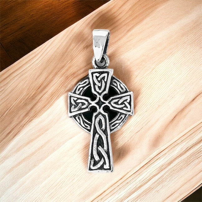 Silver Irish Celtic Cross Pendant + Free Chain