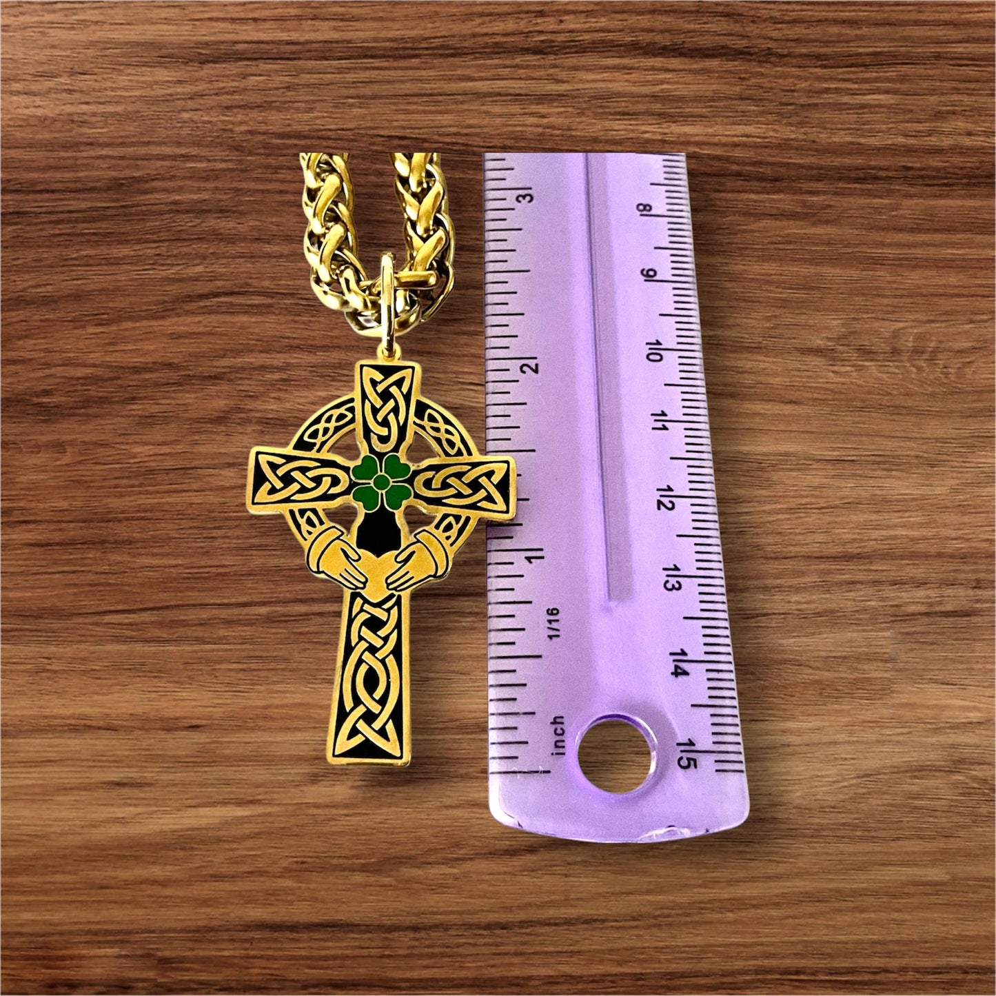 Large 316L Surgical Stainless Steel Irish Celtic Claddagh Cross Pendant + Free Chain Necklace