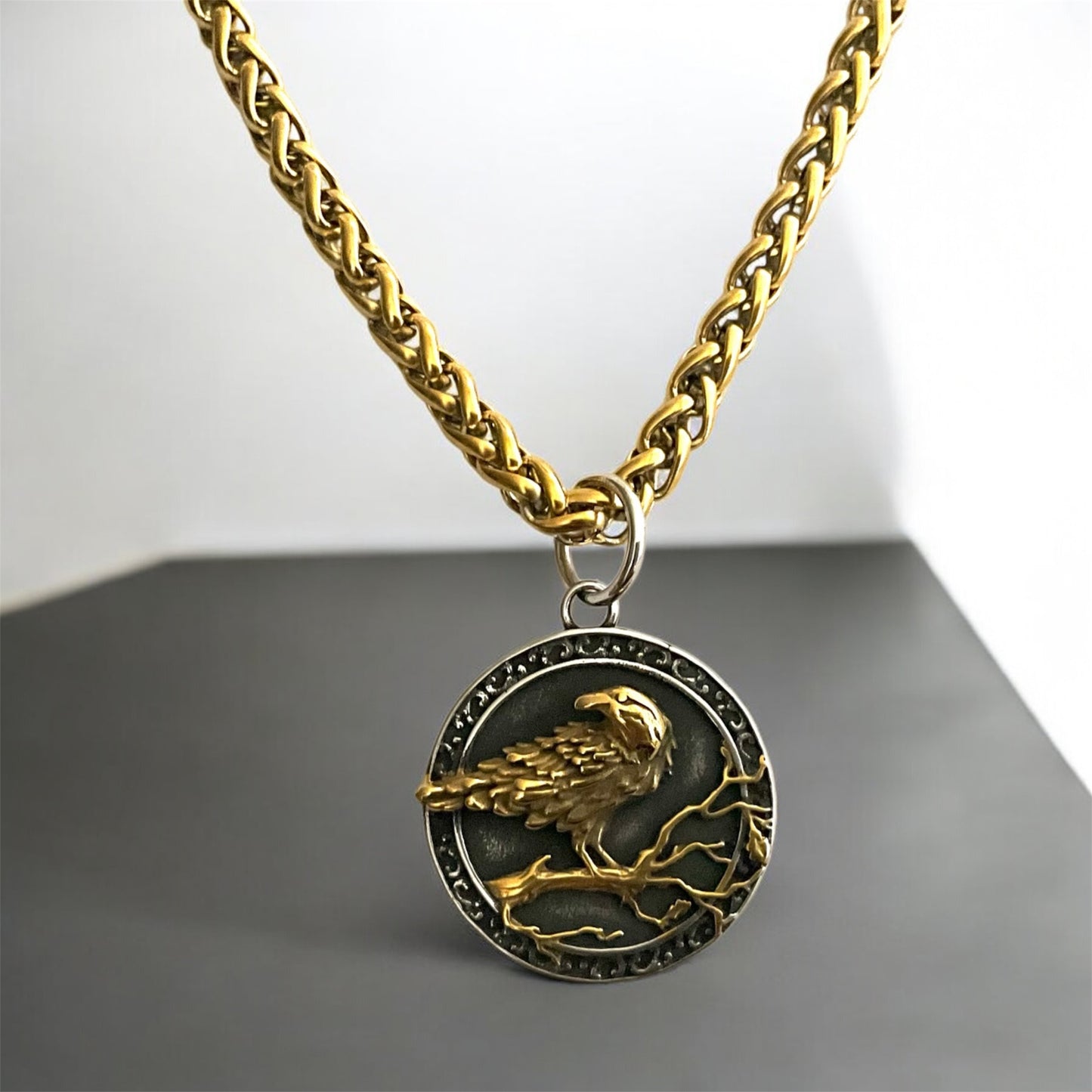 Large 316L Surgical Stainless Steel Raven Pendant + Free Chain Necklace