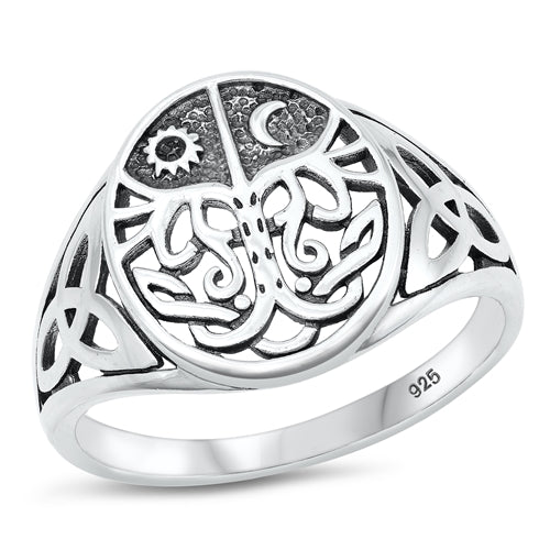 Silver Celtic Sun Moon Triquetra / Trinity Knot Ring